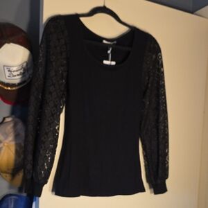 Dorose Elegant Black Lace Sleeve Top